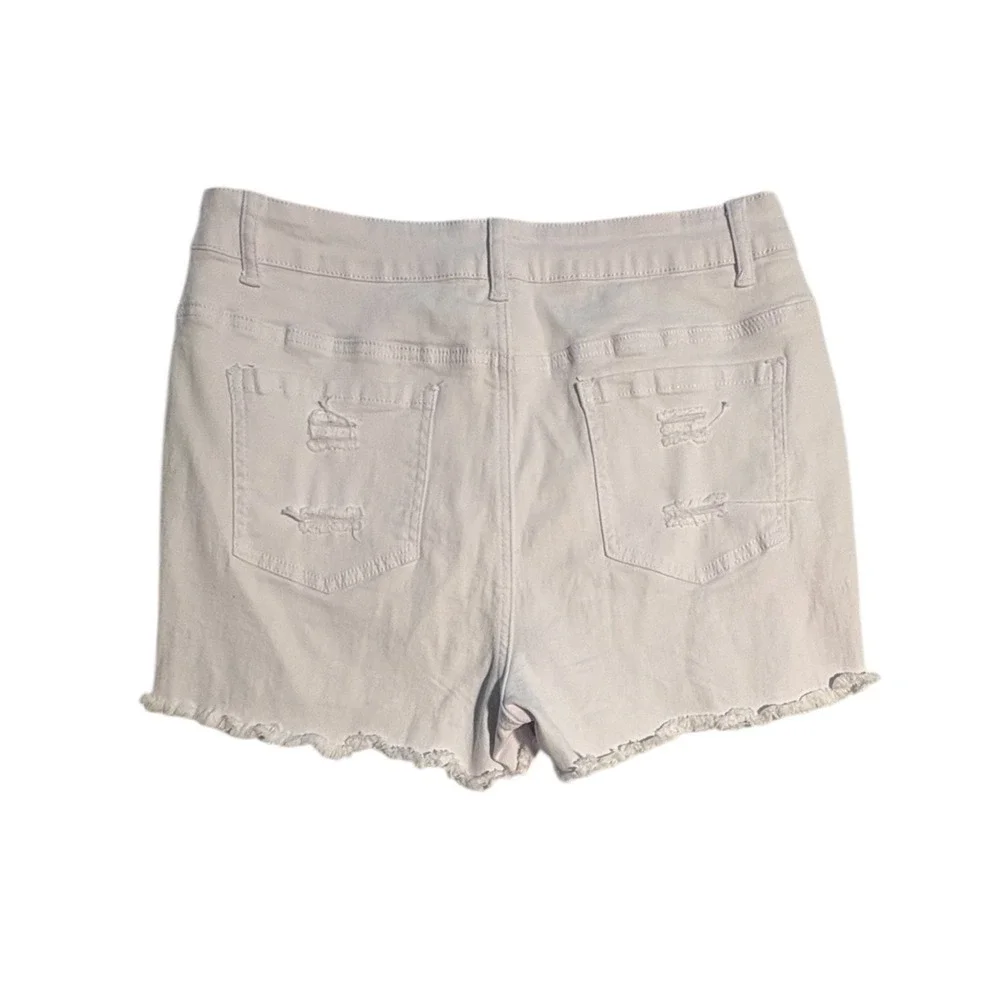 White High Waisted Distressed Button Fly Denim Short Size L Summer Grunge Casual